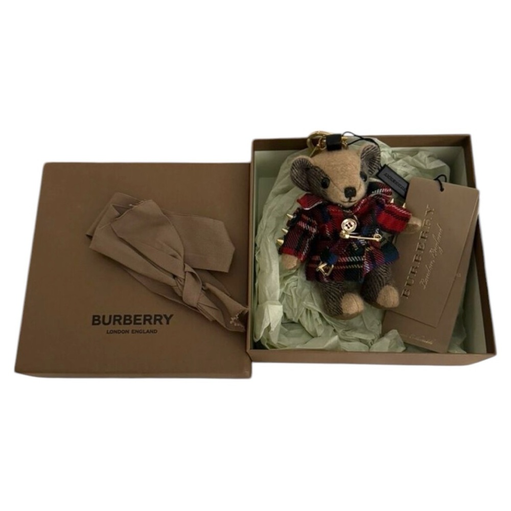 Burberry Thomas Bear Red Tartan Check Gold Stud & Pin Design Coat Bag Charm - Picture 9 of 10